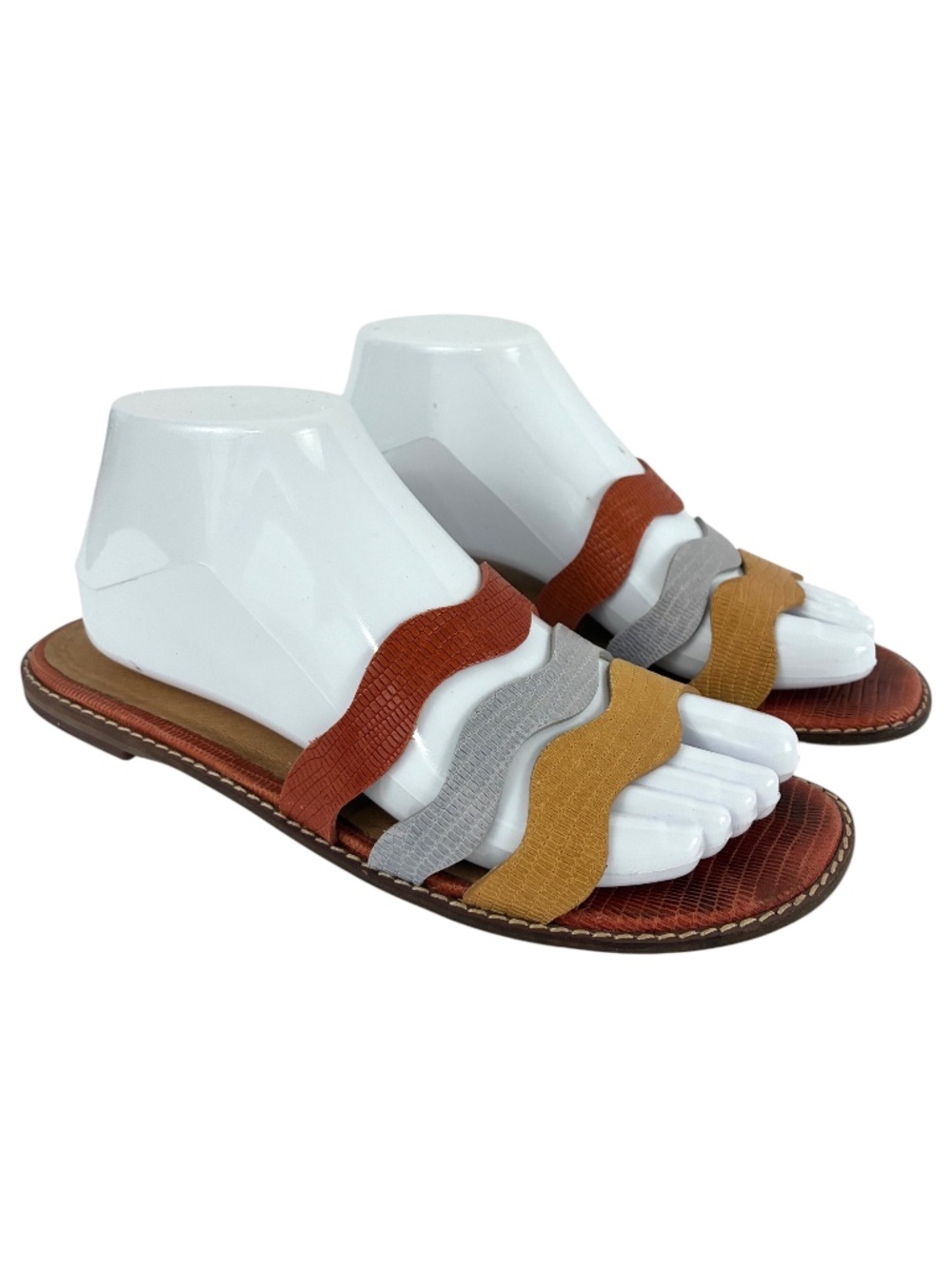 Madewell Wave Leather Croc Sandals 8 Flat Earthy Rust Orange Gray Mustard
